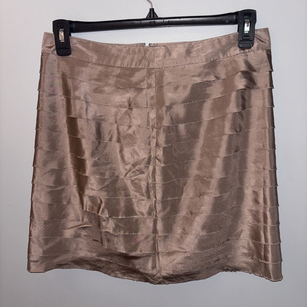Ann Taylor Loft 100% Silk Ruffle Midi Skirt Brown Women's SZ 6 Careerwear